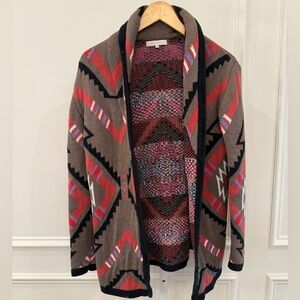 Sandro Brown and Red Geometric Cardigan 100% Cotton